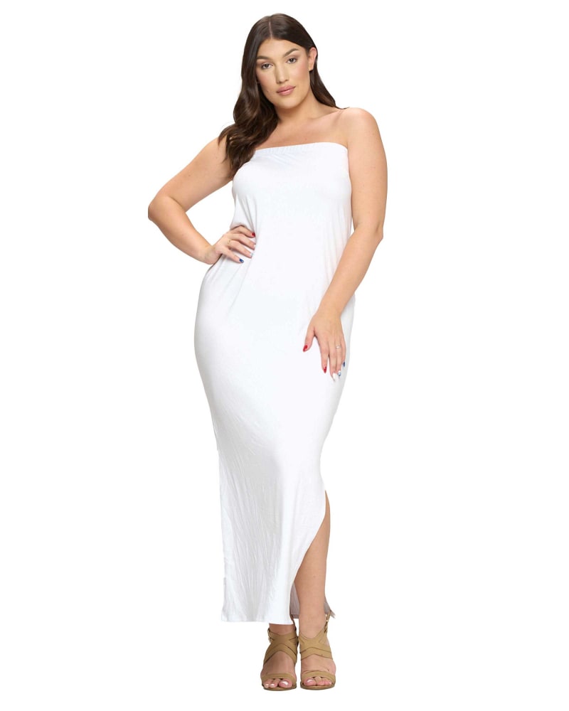 Front of a model wearing a size 1X Patty Maxi Dress in White by L I V D. | dia_product_style_image_id:363774